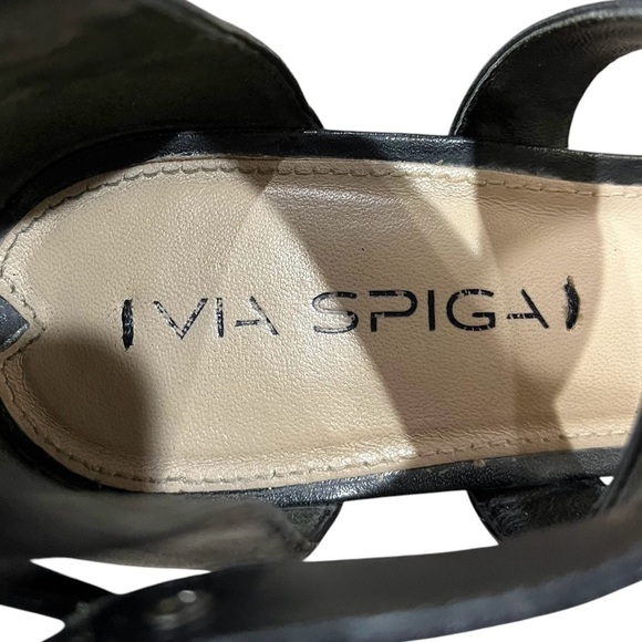 Via Spiga Black Leather Criss Cross Strap Block Heel Open Toe Sandals Size 7.5 - Picture 8 of 11